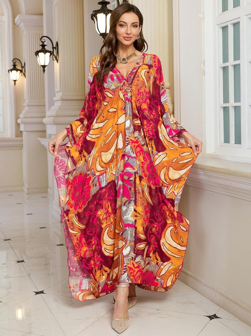 KEYLORTING Women’s Kaftan Beach Cover Up Dress Plus Size Summer Swimsuit Loungewear Maxi Dress - Image 1